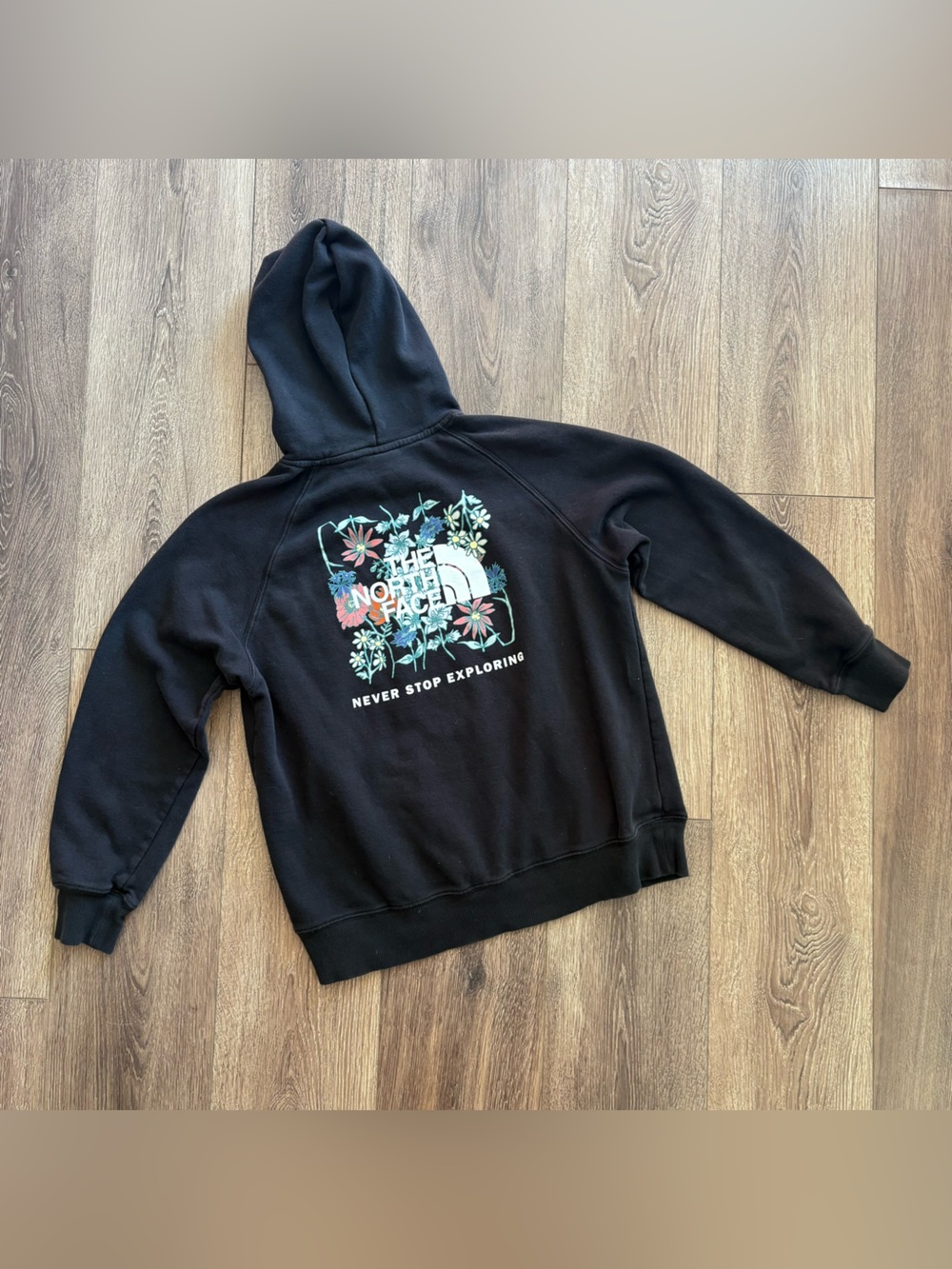 The North Face Black Hoodie with Wildflowers Medium